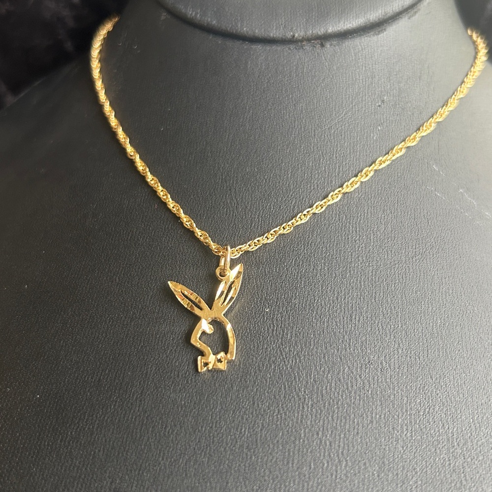 VINTAGE 1970’s 18K GOLD PLATED PLAYBOY BUNNY NECKLACE CHOKER ROPE CHAIN PLAYBOY - Picture 4 of 6